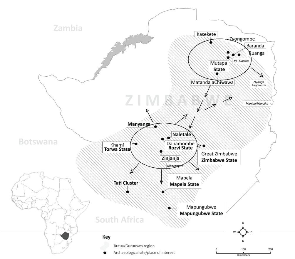 Distribution Map of the Rozvi and other mentioned precolonial states.