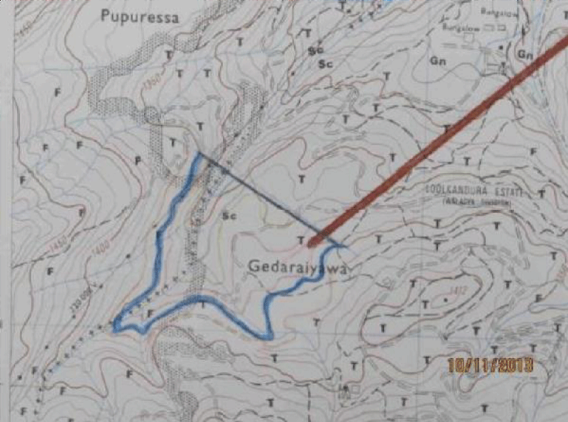 Marked map of the Catchment area of Gurugal Oya Upper pond.